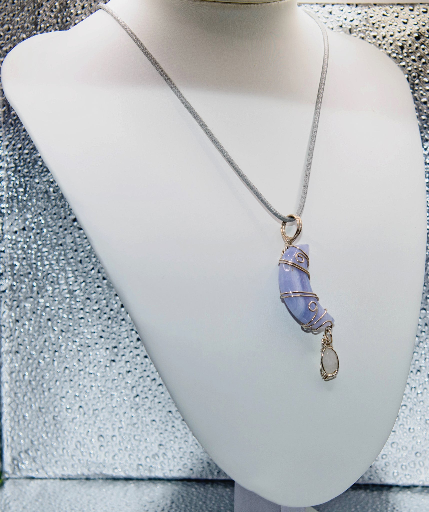 Blue Lace Agate & Rainbow Moonstone Pendant